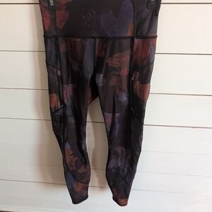 Athleta Black and Purple Floral Leggings